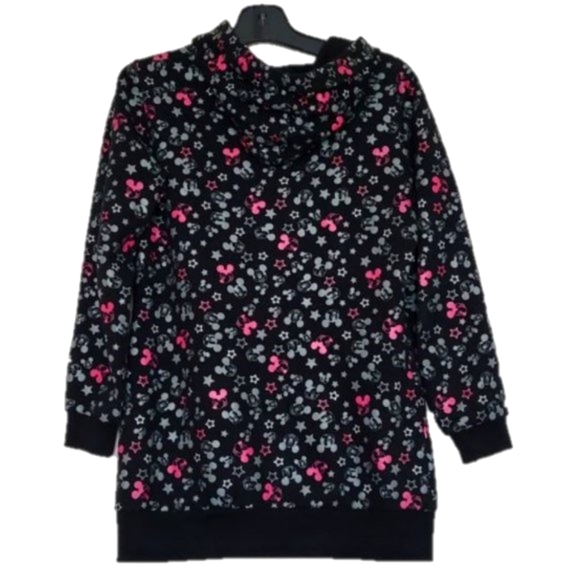 MICKEY MOUSE Black Hoodie Grey & Pink Stars & Mickey Faces Size Small Disney - Picture 2 of 6